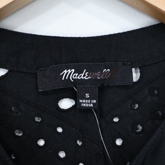 Madewell Embroidered Shirred Henley Top Black Size Small NWT - Picture 4 of 8